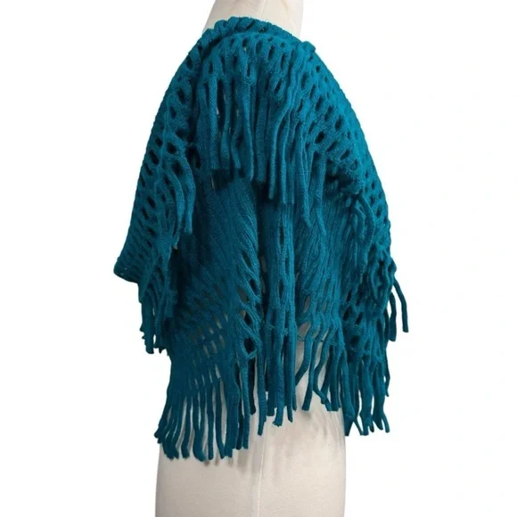Teal Knitted Fringe Shawl - Picture 3 of 10